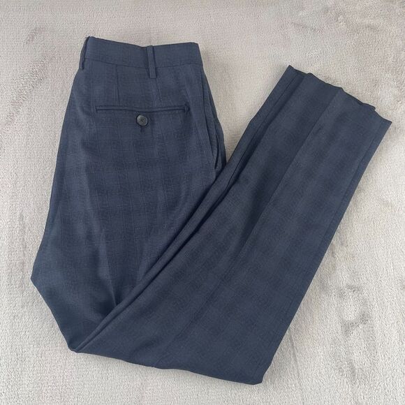 Etro‎ 50 Pants Men 32x29 Blue Check Wool Silk Blend Slim Fit Designer Trousers